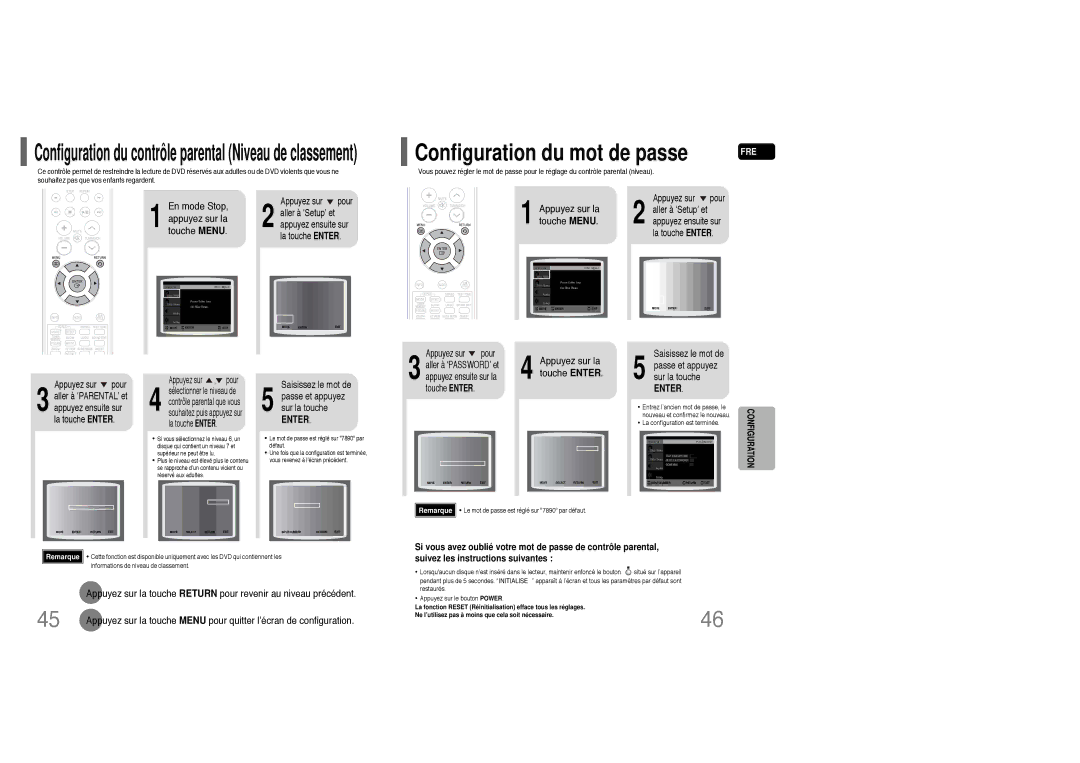 Samsung HT-TQ25R/ELS, HT-Q20R/ELS manual Configuration du mot de passe 