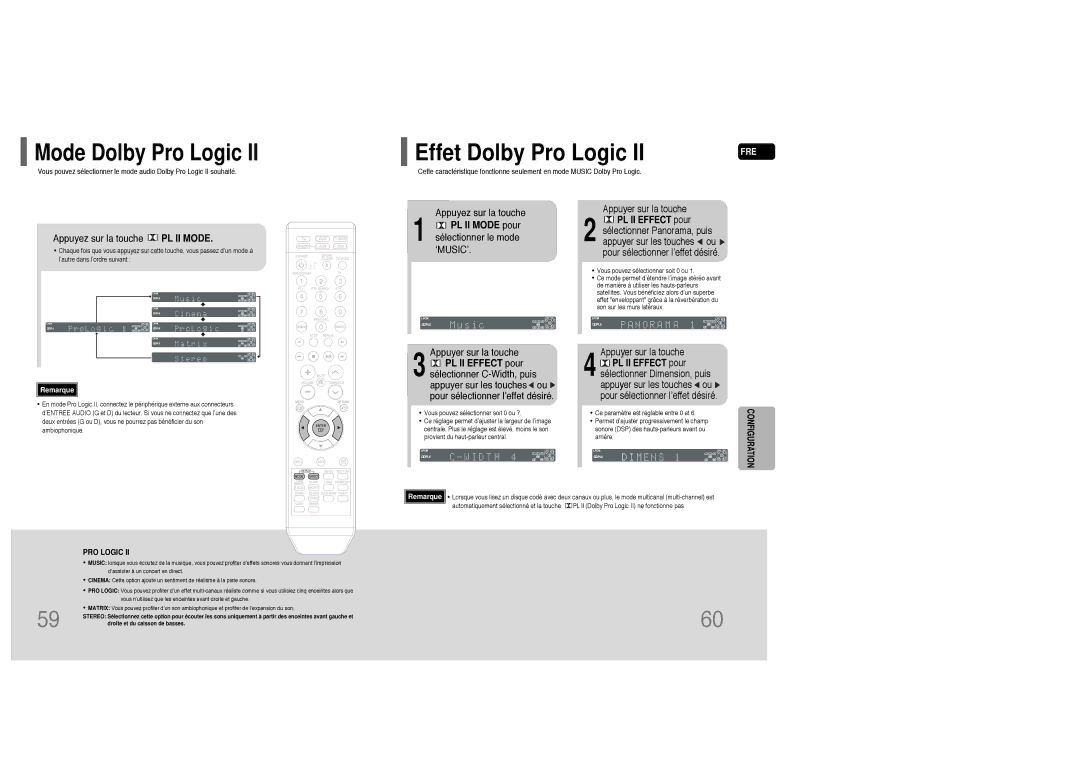 Samsung HT-Q20R/ELS, HT-TQ25R/ELS manual PL II Mode pour, PL II Effect pour sélectionner C-Width, puis 