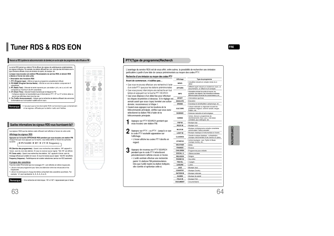 Samsung HT-Q20R/ELS, HT-TQ25R/ELS Tuner RDS & RDS EON, PTYType de programmeRecherch, Avant de commencer, n’oubliez pas… 