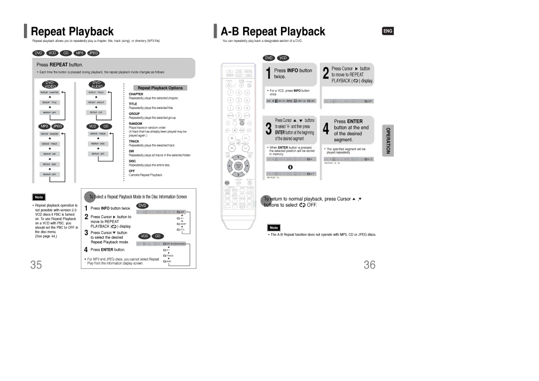 Samsung HT-TQ85 instruction manual Repeat Playback 