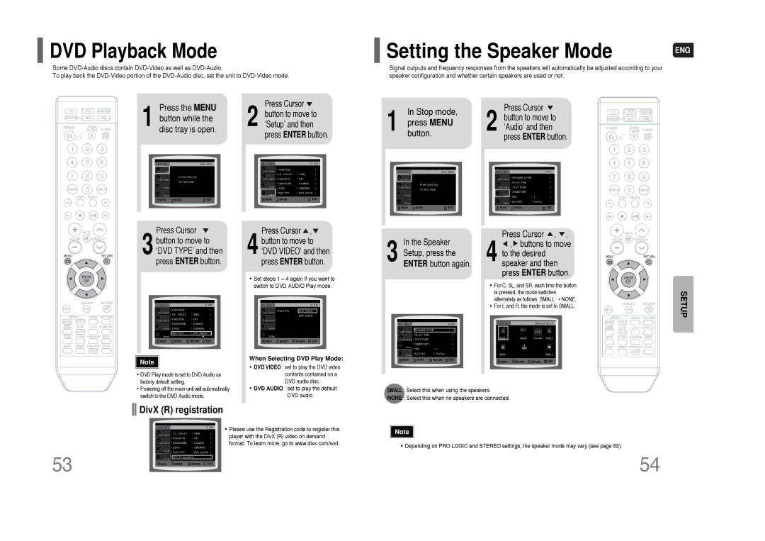 Samsung HT-TQ85 DVD Playback Mode, When Selecting DVD Play Mode, DVD Audio set to play the default DVD audio 