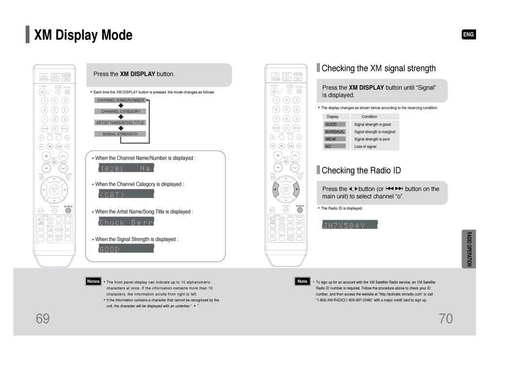 Samsung HT-TQ85 instruction manual XM Display Mode 