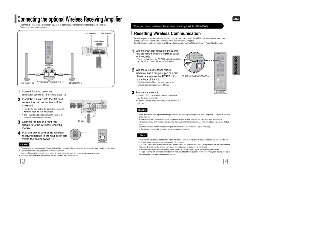 Samsung HT-TQ85 instruction manual Resetting Wireless Communication, Connect the left and right rear 