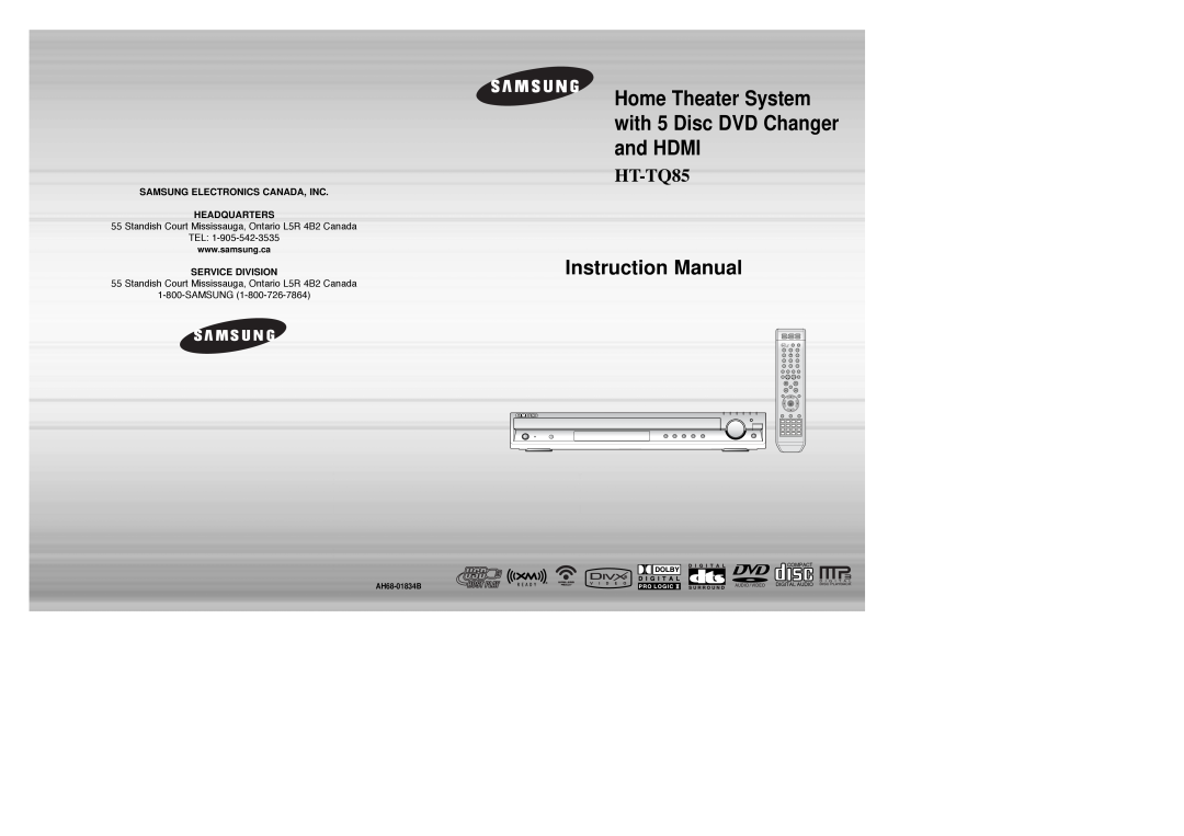 Samsung HT-TQ85 instruction manual Samsung Electronics Canada, Inc Headquarters, Service Division 