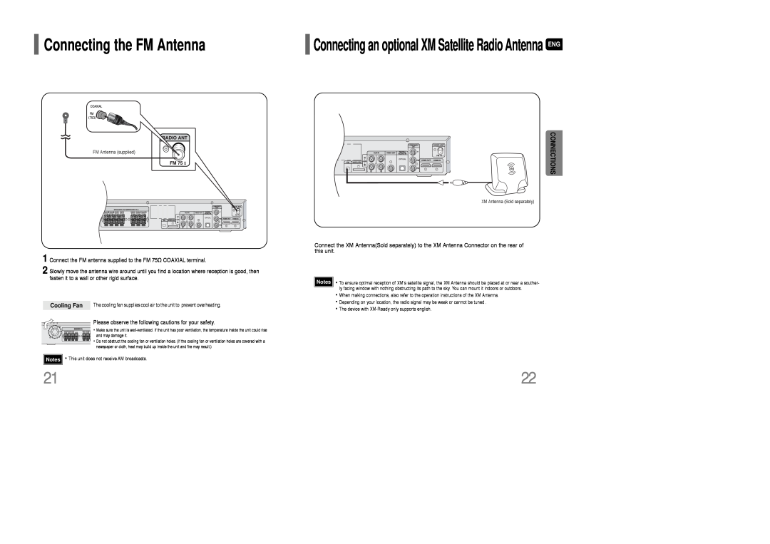 Samsung HT-TQ85 instruction manual Connecting the FM Antenna, Cooling Fan 