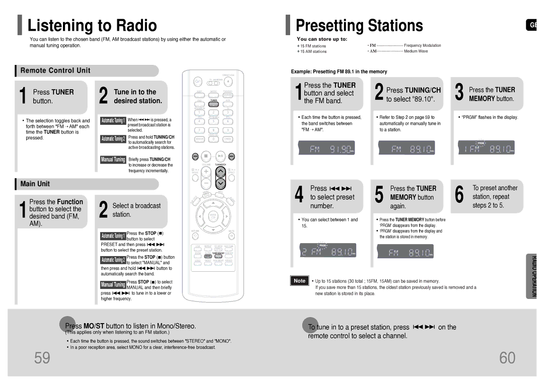 Samsung HT-TWP32R/EDC, HT-TWP32R/ELS manual Listening to Radio, Presetting Stations 