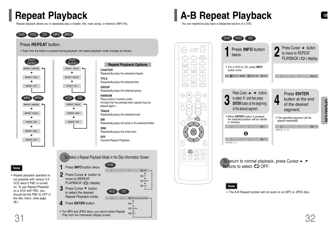 Samsung HT-TWP32R/EDC, HT-TWP32R/ELS manual Repeat Playback 