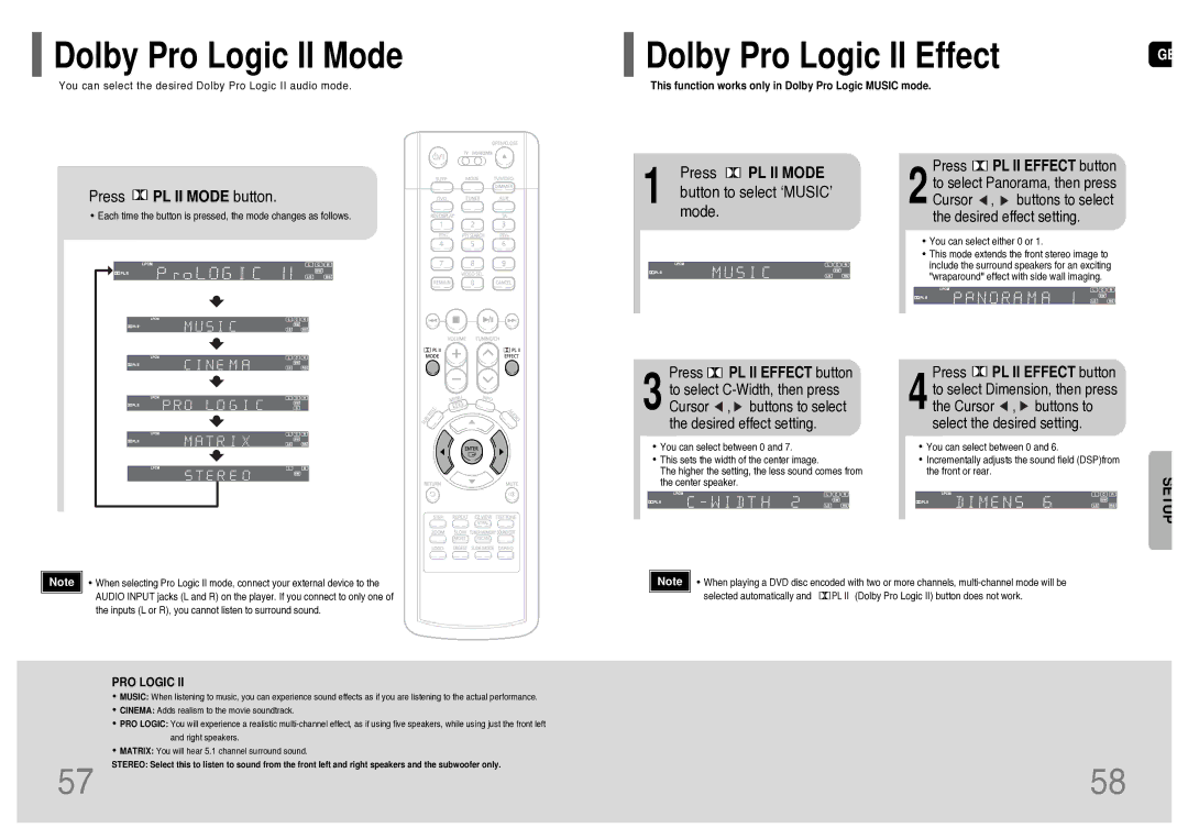 Samsung HT-TWP32R/ELS, HT-TWP32R/EDC manual Dolby Pro Logic II Mode, Press PL II Mode, Press PL II Effect button 