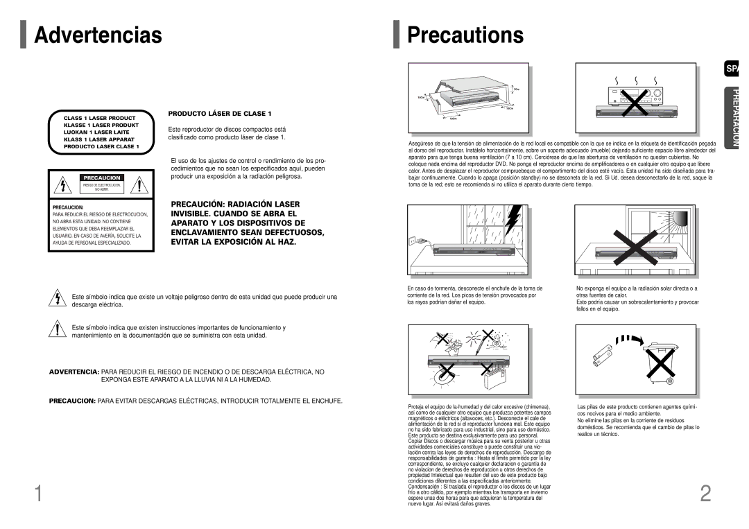 Samsung HT-TWP32R/ELS manual Advertencias Precautions, Precaucion 