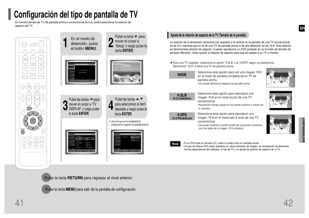 Samsung HT-TWP32R/ELS manual 43LB, 43PS, Deseado y luego pulse la tecla Enter, Letterbox, 43 Pan&Scan 