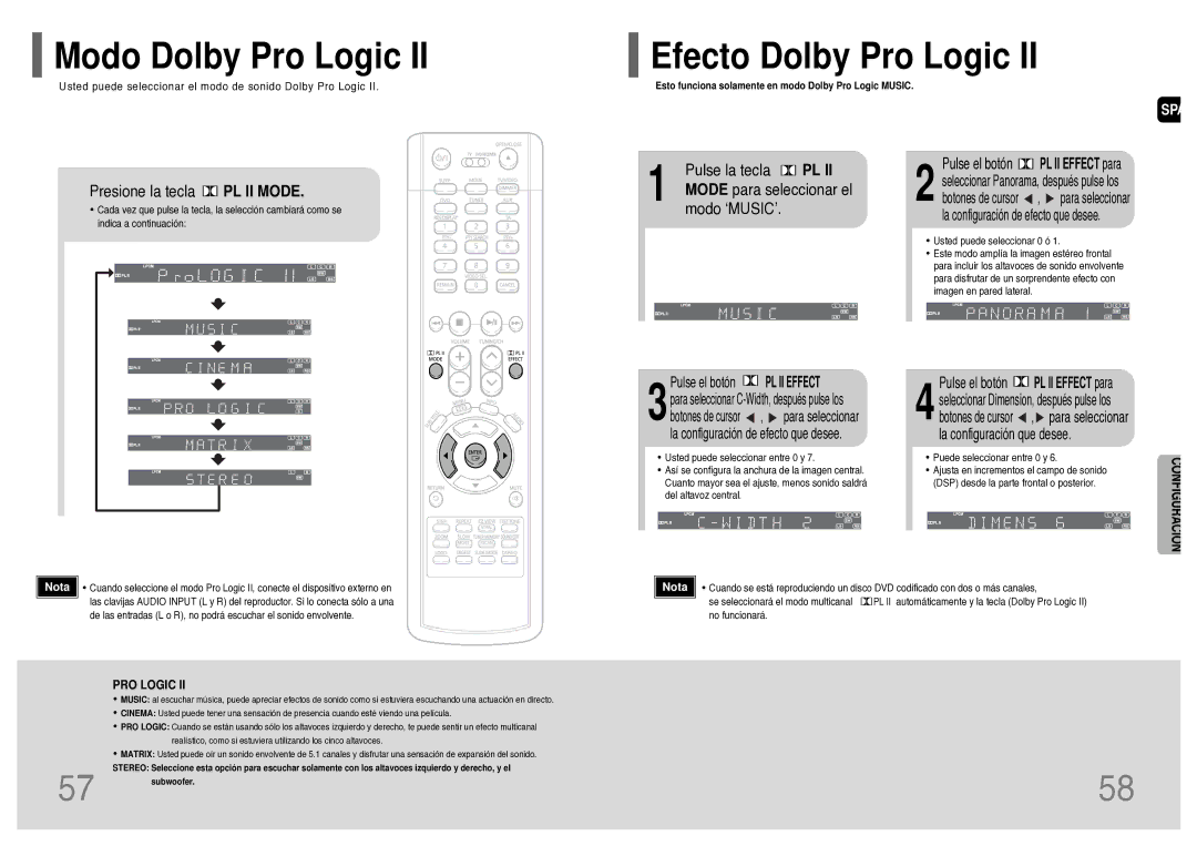 Samsung HT-TWP32R/ELS manual Modo Dolby Pro Logic, Efecto Dolby Pro Logic 