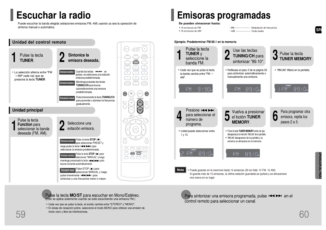 Samsung HT-TWP32R/ELS manual Escuchar la radio, Unidad del control remoto, Unidad principal 