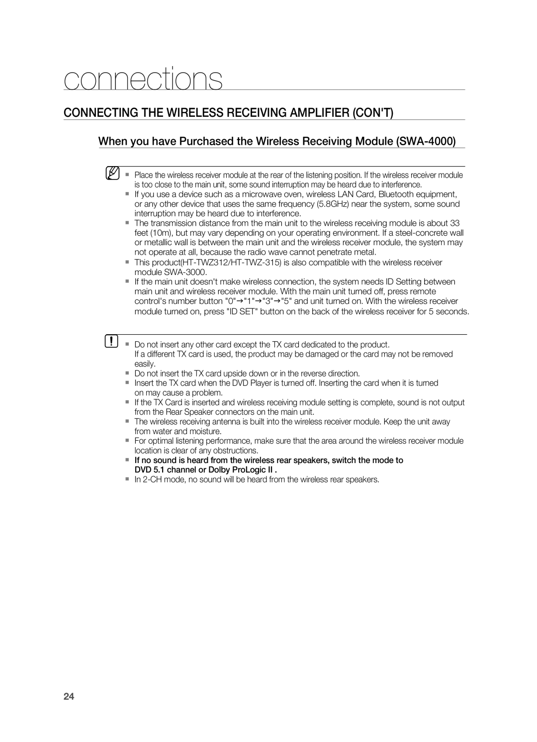 Samsung HT-TWZ315 manual Connections 