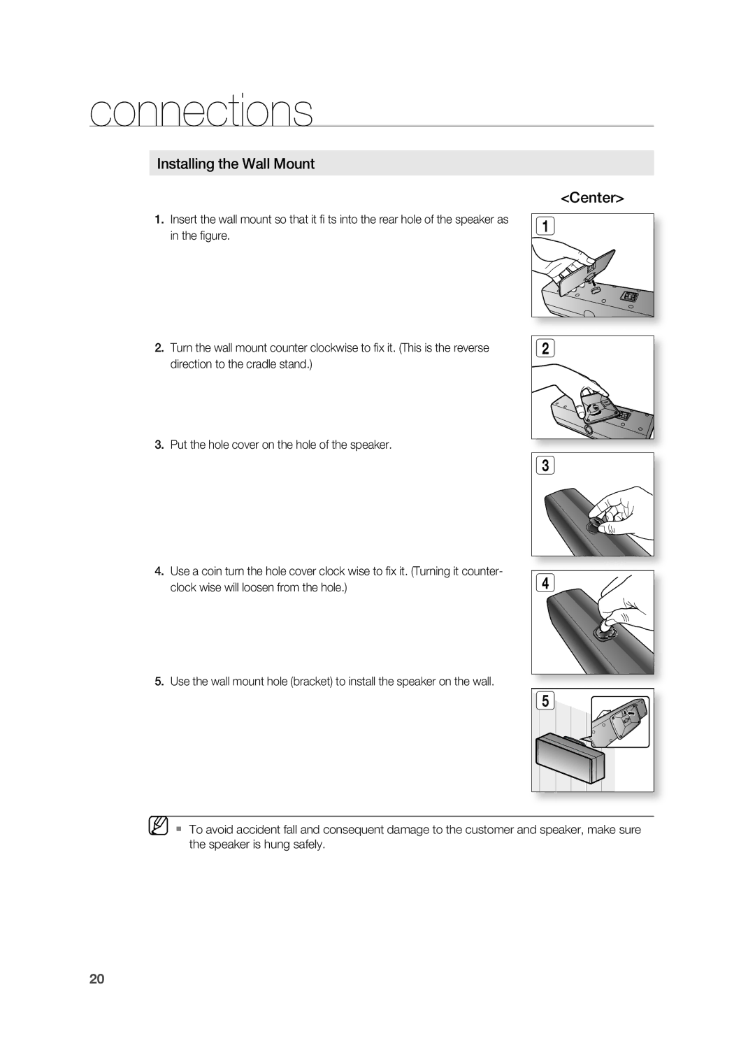 Samsung HT-TWZ415 user manual Installing the Wall Mount 