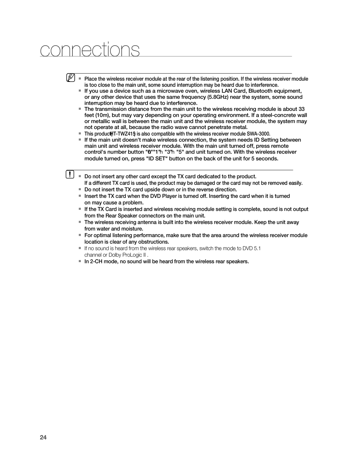 Samsung HT-TWZ415 user manual Connections 