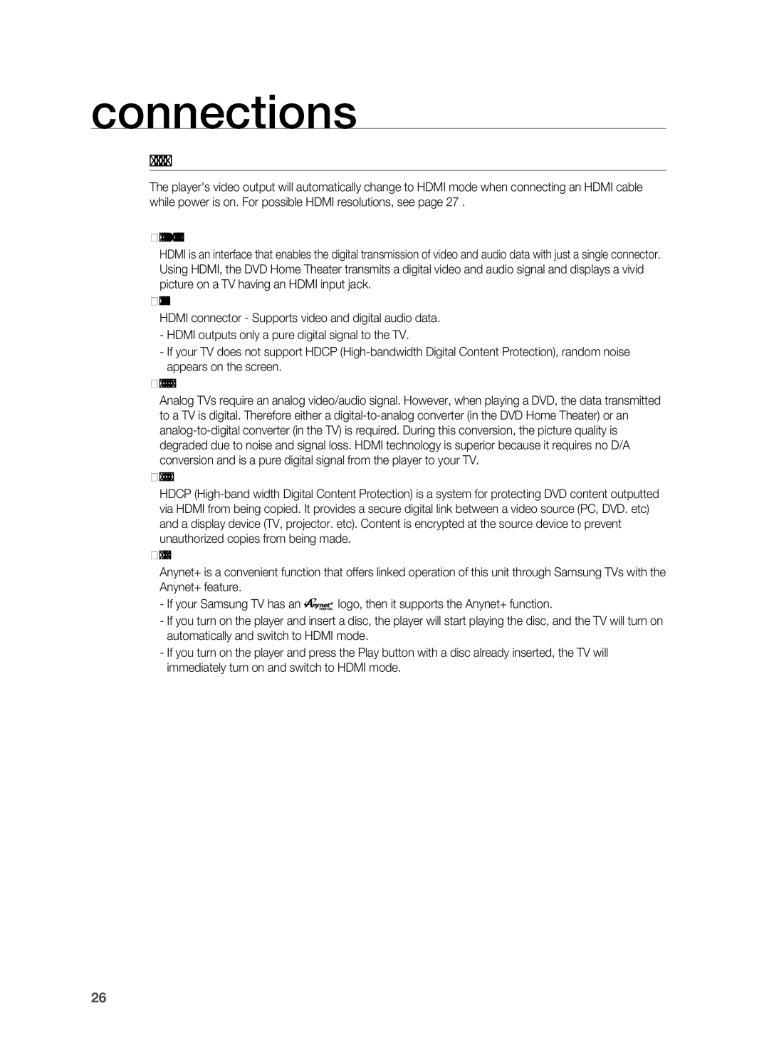 Samsung HT-TWZ415 user manual Hdmi Auto Detection Function 