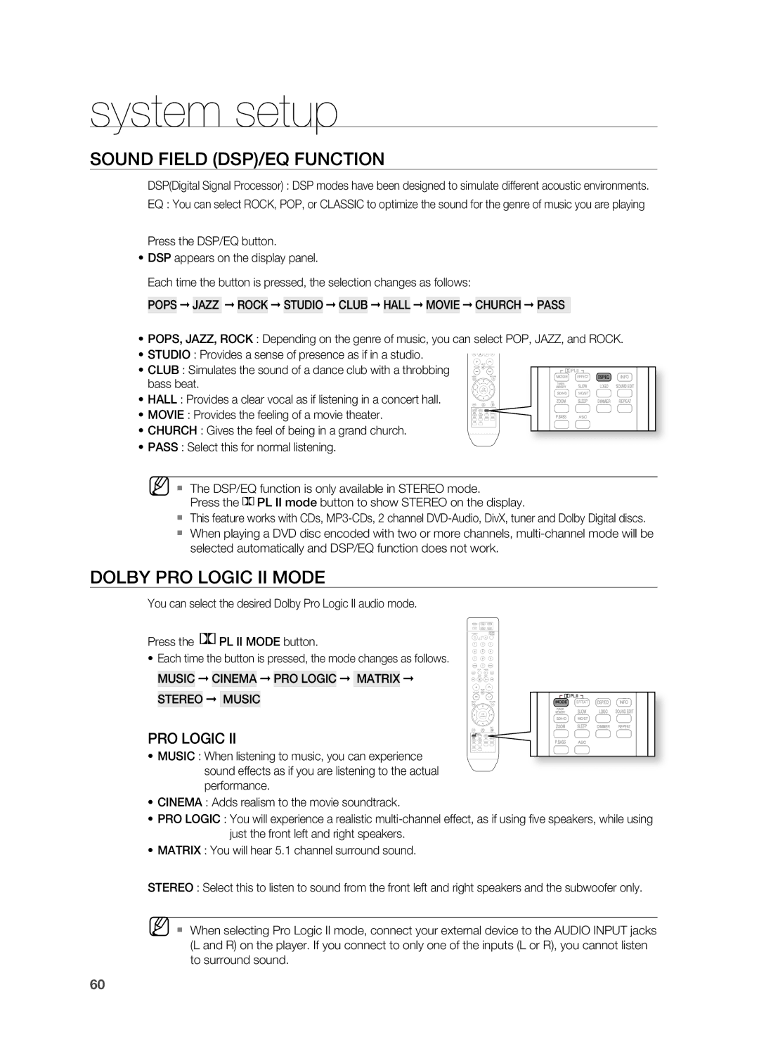 Samsung HT-TWZ415 user manual Sound Field DSP/EQ Function, Dolby PrO LOgIC II Mode 