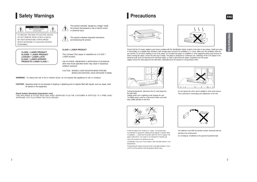 Samsung HT-TX22, HT-TX25 instruction manual Safety Warnings, Precautions 