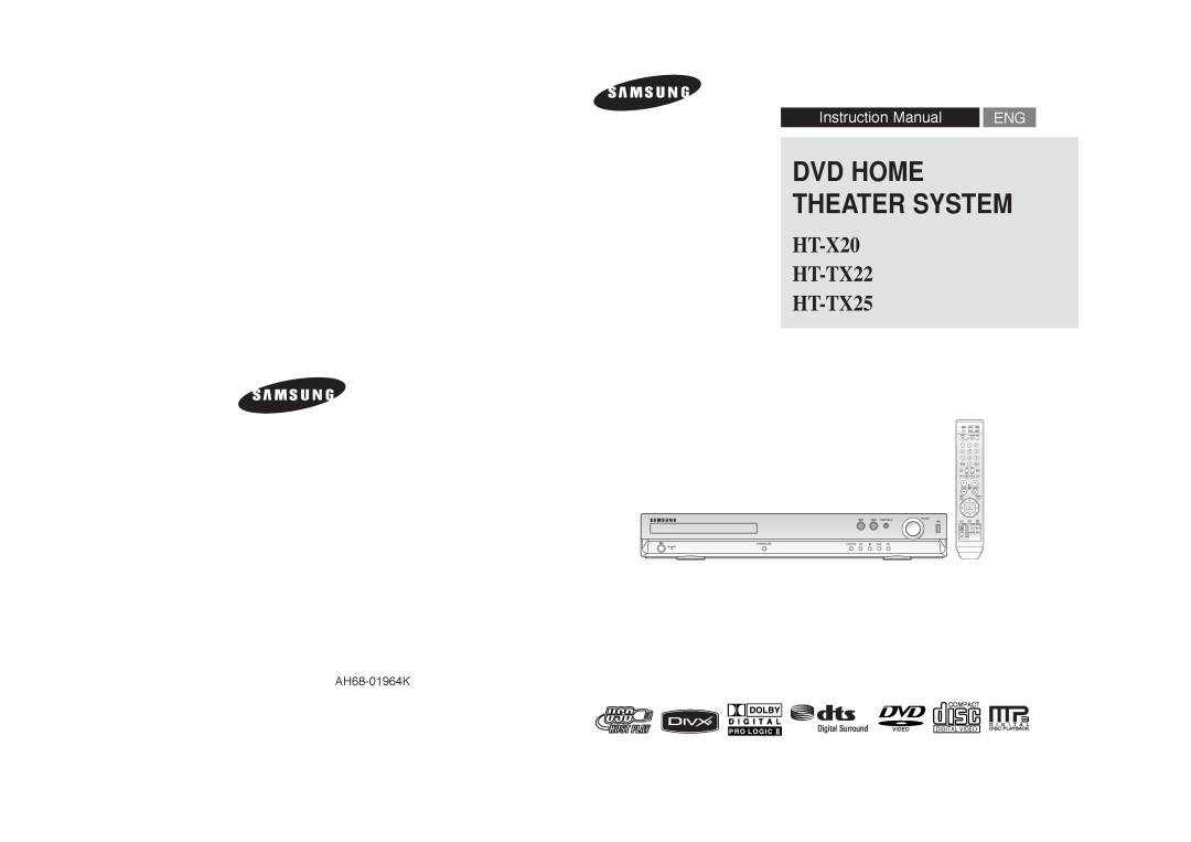 Samsung instruction manual Dvd Home Theater System, HT-X20 HT-TX22 HT-TX25, AH68-01964K, AH68-01964R60E REV 