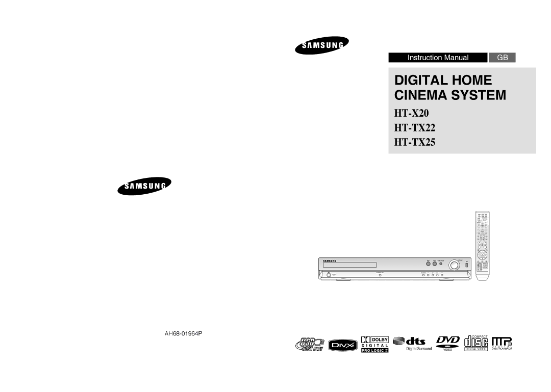 Samsung HT-X20R/NWT, HT-TX22R/NWT, HT-TX25R/NWT manual Digital Home Cinema System 