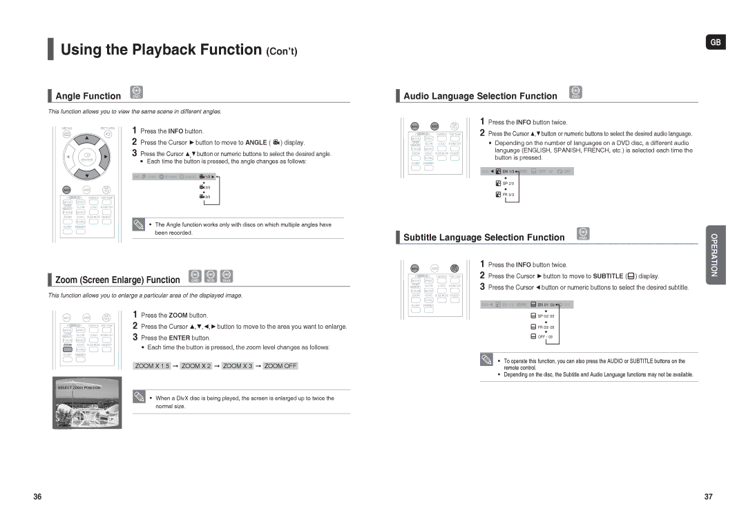 Samsung HT-X20R/NWT, HT-TX22R/NWT, HT-TX25R/NWT Audio Language Selection Function, Subtitle Language Selection Function 