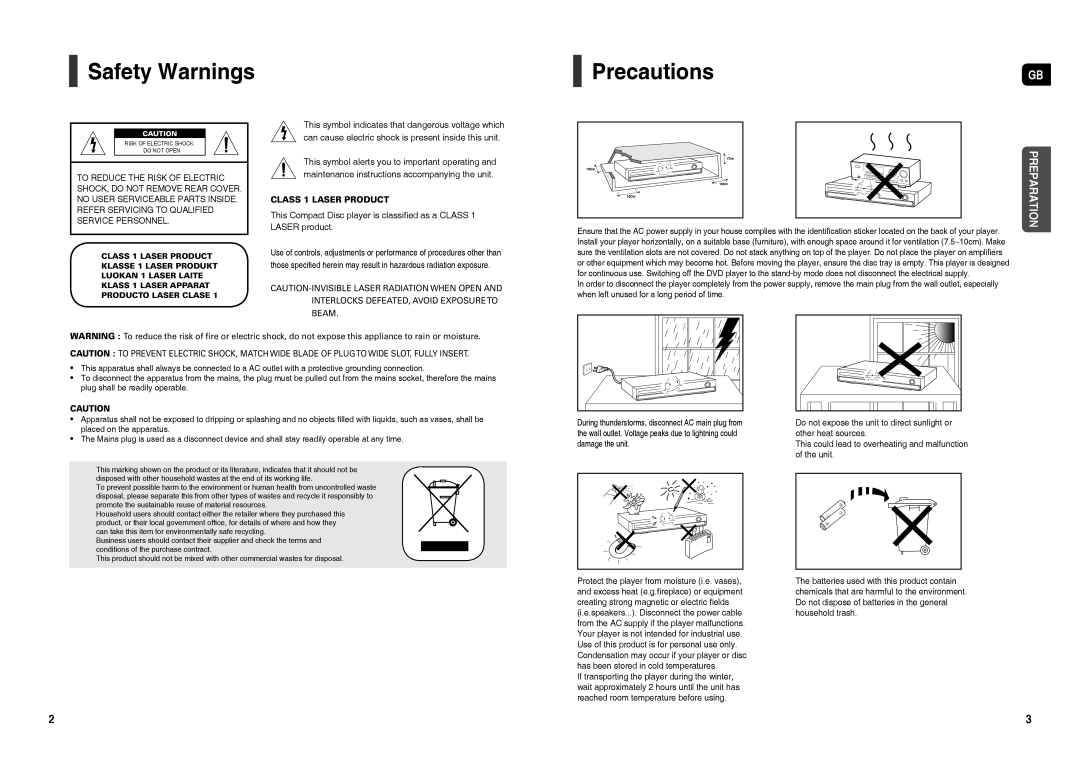 Samsung HT-TX25R/NWT, HT-TX22R/NWT, HT-X20R/NWT manual Safety Warnings, Precautions 