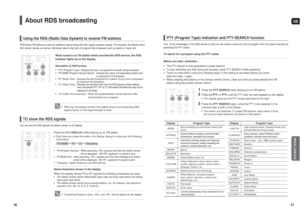 Samsung HT-TX25R/NWT, HT-TX22R/NWT manual About RDS broadcasting, Using the RDS Radio Data System to receive FM stations 