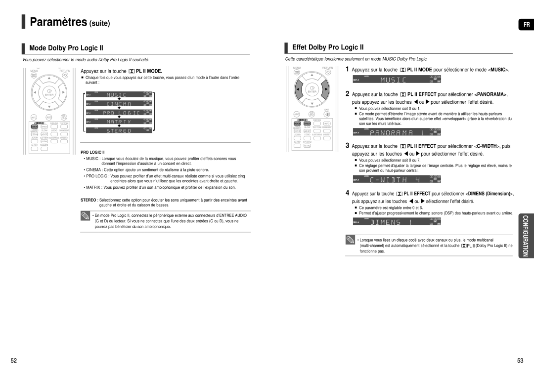 Samsung HT-X20R/XEF, HT-TX22R/XEF manual Mode Dolby Pro Logic, Effet Dolby Pro Logic, Appuyez sur la touche PL II Mode 