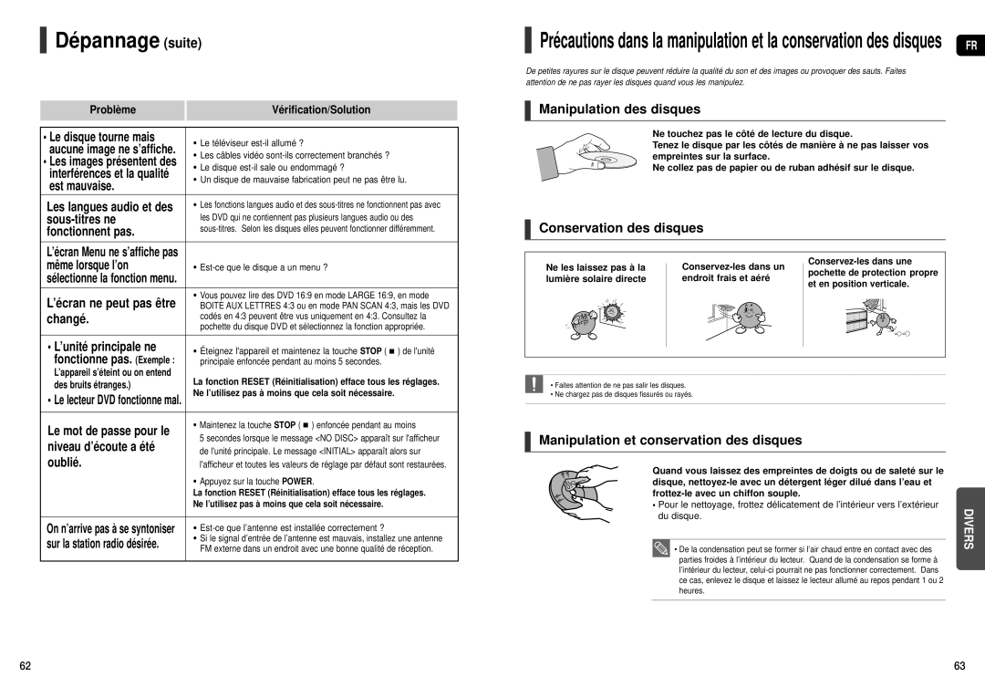 Samsung HT-TX22R/XEF, HT-X20R/XEF manual Dépannage suite 