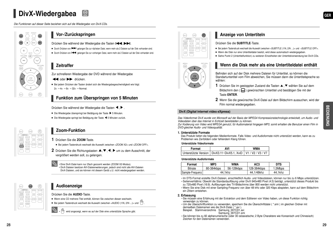 Samsung HT-X20R/XEF, HT-TX22R/XEF manual DivX-Wiedergabea DivX 