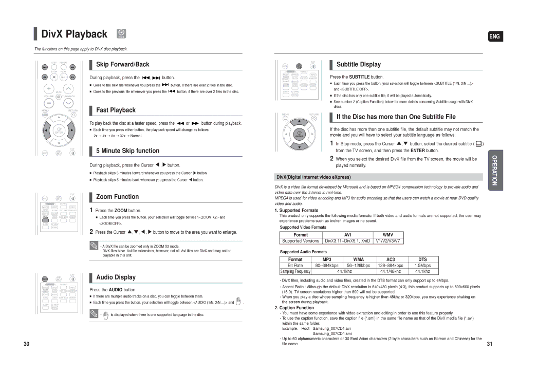 Samsung HT-TX250 instruction manual DivX Playback DivX 