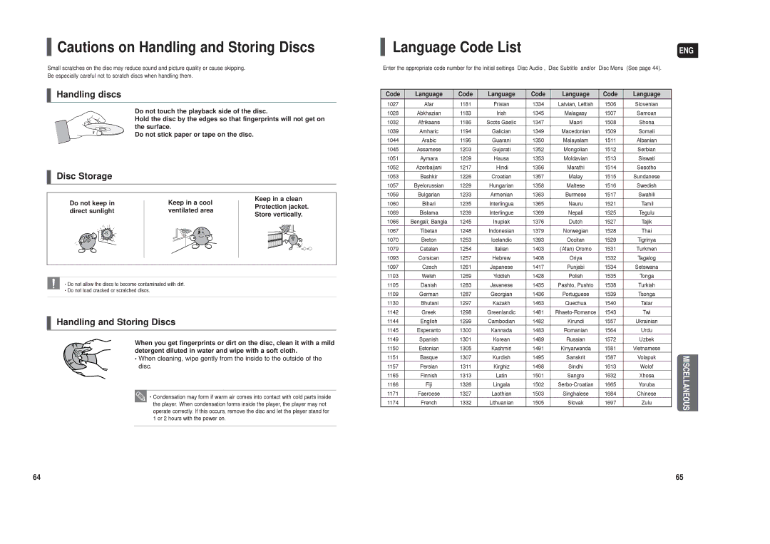 Samsung HT-TX250 instruction manual Language Code List, Code Language 