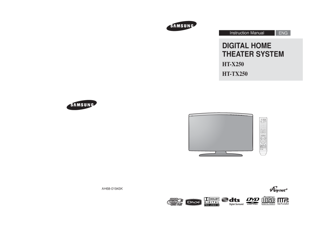 Samsung instruction manual Digital Home Theater System, HT-X250 HT-TX250, Samsung Electronics America, Inc, AH68-01943K 