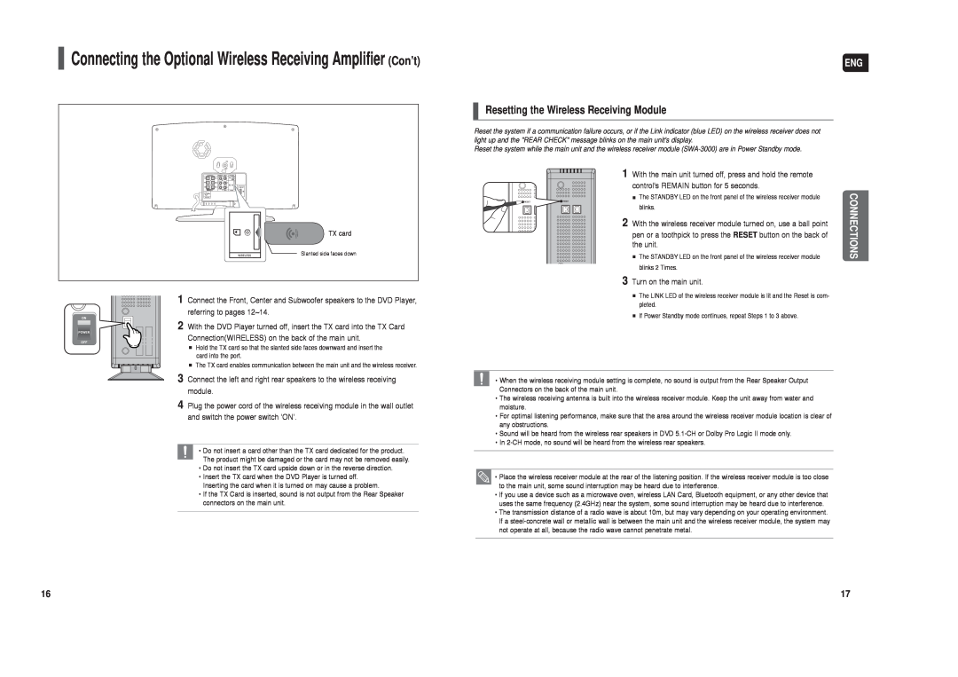 Samsung HT-TX250 instruction manual Resetting the Wireless Receiving Module 