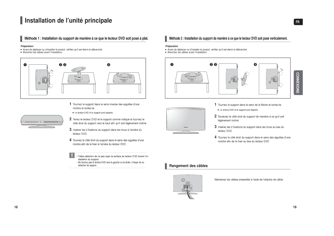 Samsung HT-TX250R/XEF, HT-X250R/XEF manual Installation de l’unité principale, Rangement des câbles 