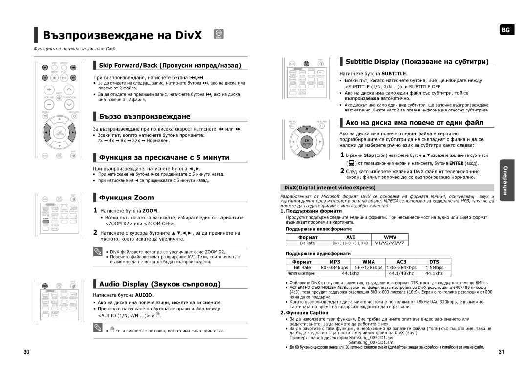 Samsung HT-X250R/XEO, HT-TX250R/XEF, HT-TX250R/XEO manual Възпроизвеждане на DivX 