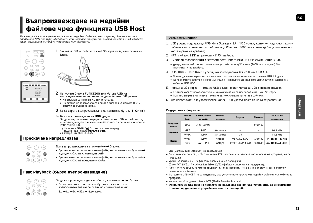 Samsung HT-X250R/XEO, HT-TX250R/XEF manual Прескачане напред/назад, Fast Playback бързо възпроизвеждане, Съвместими уреди 