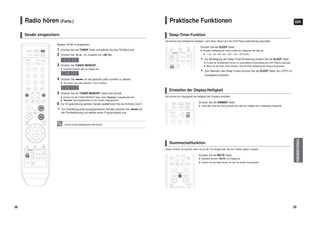 Samsung HT-TX250T/ADL, HT-X250R/XET, HT-X250R/XEG, HT-X250R/XEE, HT-TX250R/XEF manual Radio hören Forts, Praktische Funktionen 