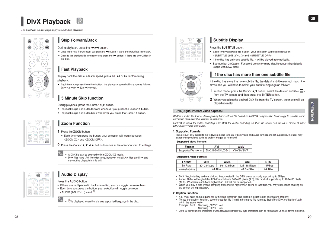 Samsung HT-TX25R/NWT manual DivX Playback 