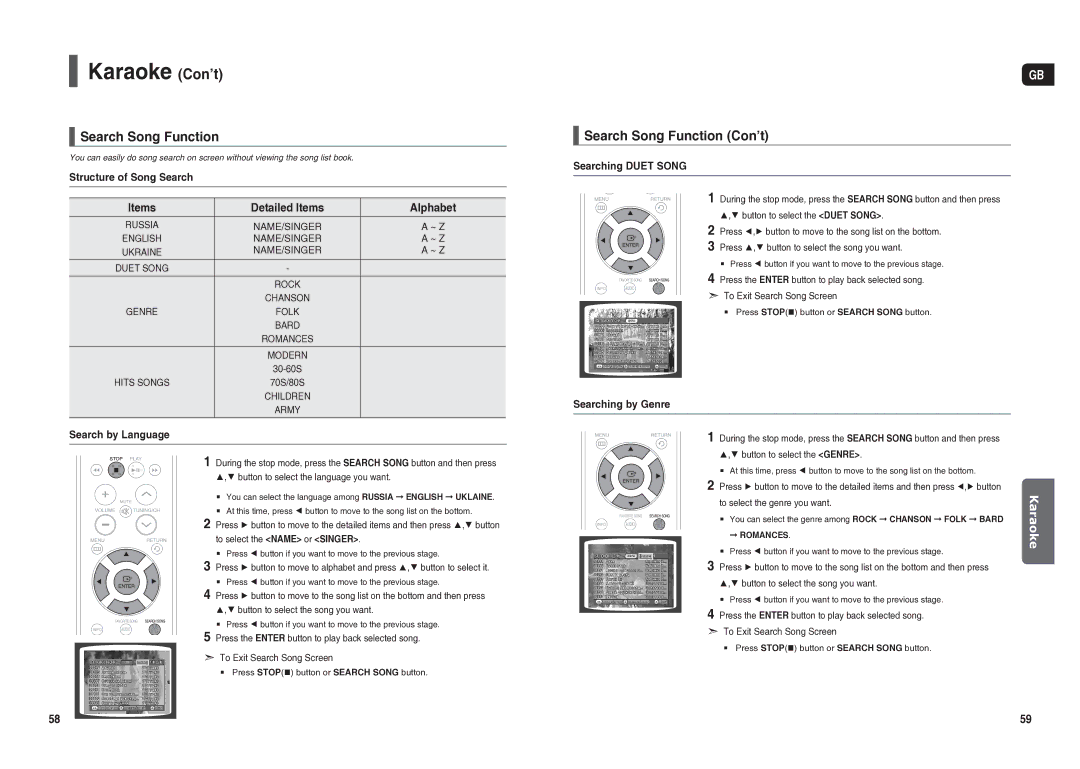 Samsung HT-TX25R/NWT manual Search Song Function Con’t, ~ Z, To select the genre you want 