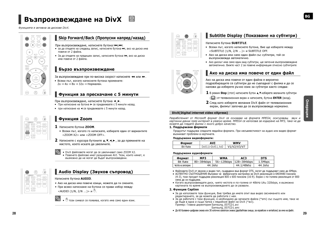 Samsung HT-TX35R/XEO, HT-TX35R/XEE, HT-TX35R/XEF, HT-X30R/XEO manual Възпроизвеждане на DivX 