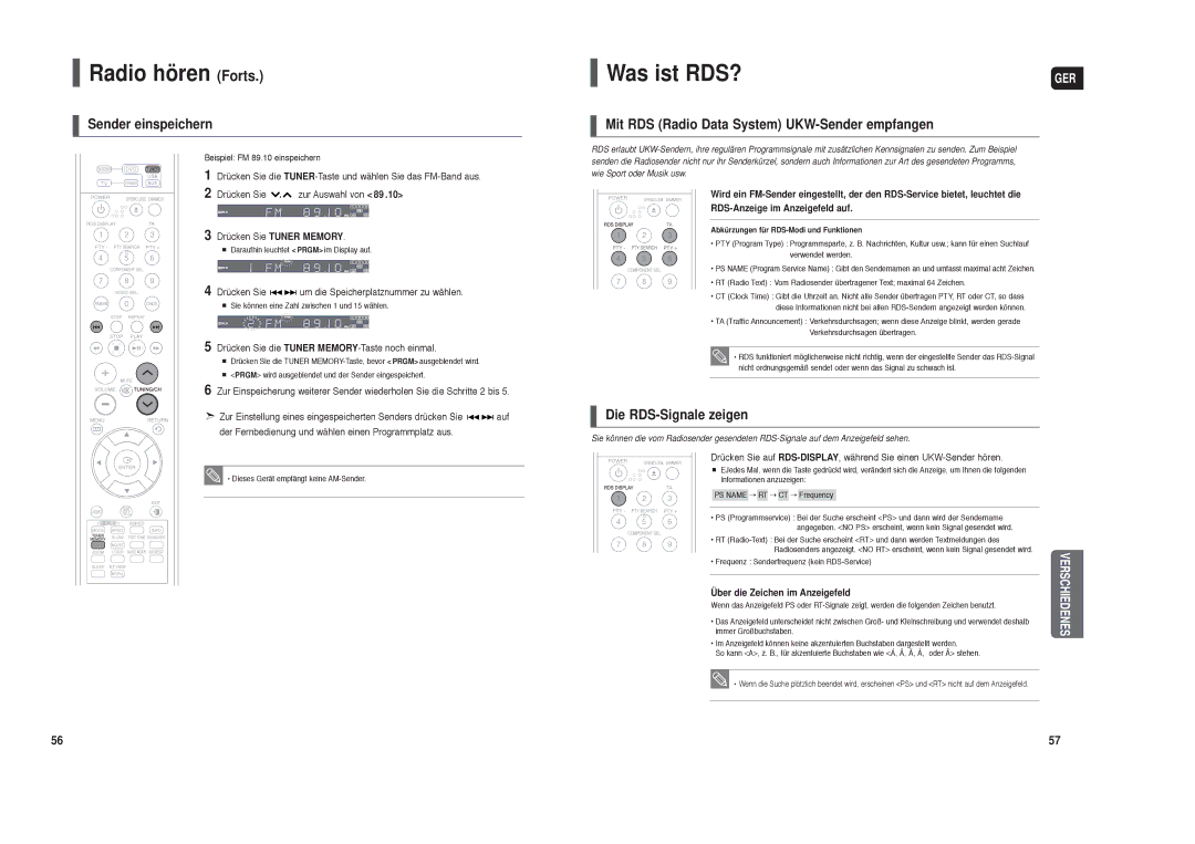 Samsung HT-TX35R/XEF Radio hören Forts, Was ist RDS?, Sender einspeichern, Mit RDS Radio Data System UKW-Sender empfangen 