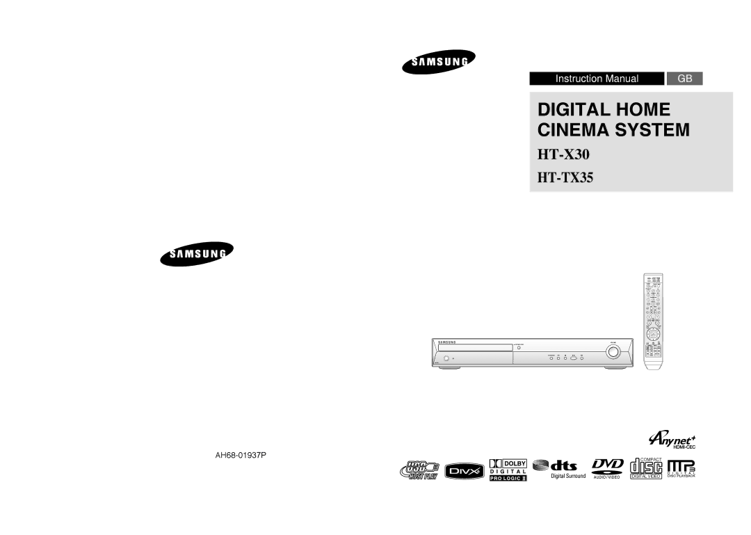 Samsung HT-X30R/XEE, HT-TX35R/XEE, HT-TX35R/NWT, HT-X30R/NWT manual Digital Home Cinema System 