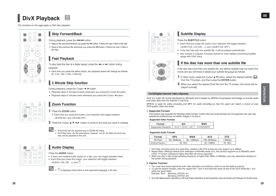 Samsung HT-X30R/NWT, HT-TX35R/XEE, HT-X30R/XEE, HT-TX35R/NWT manual DivX Playback 