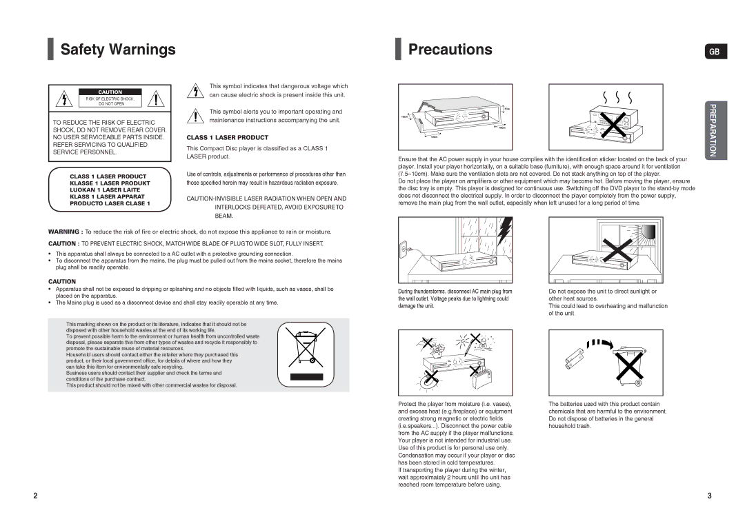 Samsung HT-TX35R/NWT, HT-TX35R/XEE, HT-X30R/XEE, HT-X30R/NWT manual Safety Warnings, Precautions 