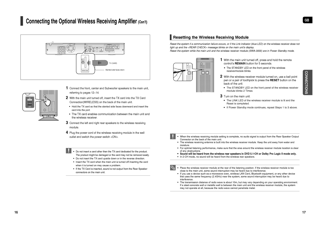 Samsung HT-X30R/XEE, HT-TX35R/XEE, HT-TX35R/NWT, HT-X30R/NWT Resetting the Wireless Receiving Module, Turn on the main unit 