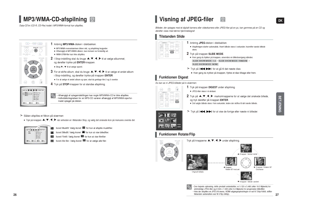 Samsung HT-TX35R/XEE manual MP3/WMA-CD-afspilning MP3, Visning af JPEG-filer Jpeg, Tilstanden Slide, Funktionen Digest 