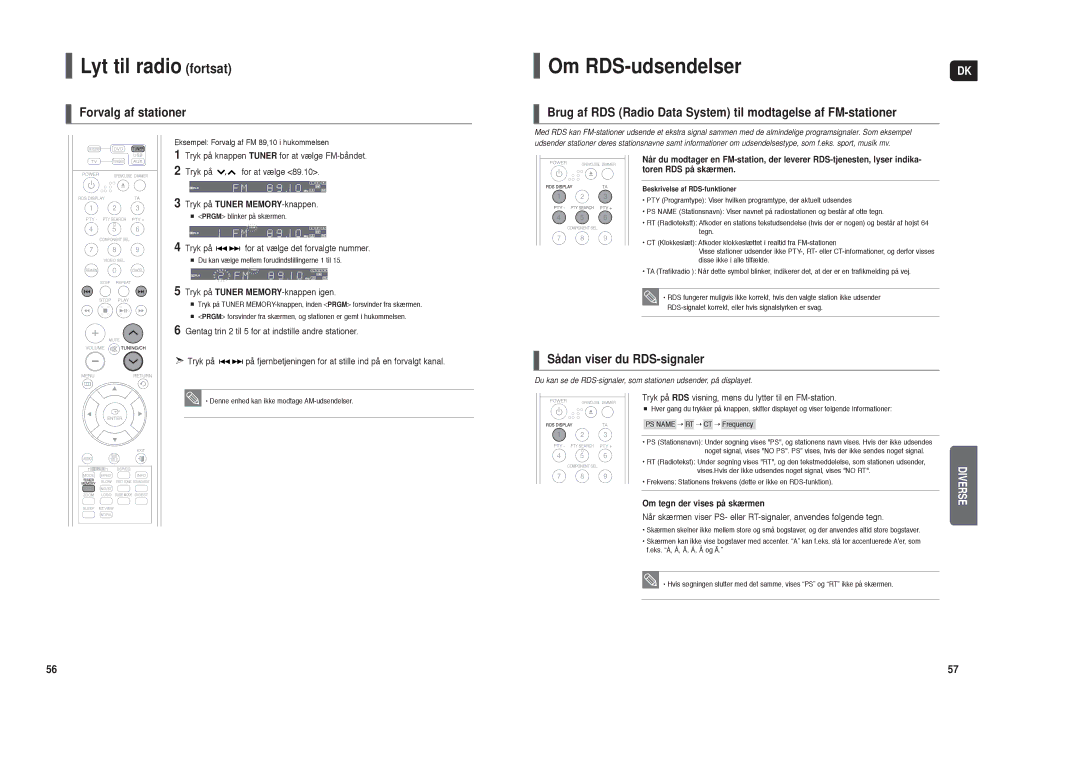 Samsung HT-X30R/XEE manual Lyt til radio fortsat, Om RDS-udsendelser, Forvalg af stationer, Sådan viser du RDS-signaler 