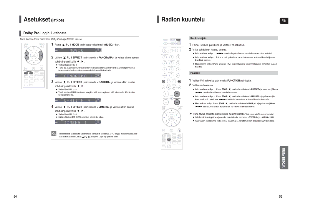 Samsung HT-TX35R/XEE, HT-X30R/XEE manual Radion kuuntelu, Dolby Pro Logic II -tehoste, Kauko-ohjain, Päälaite 