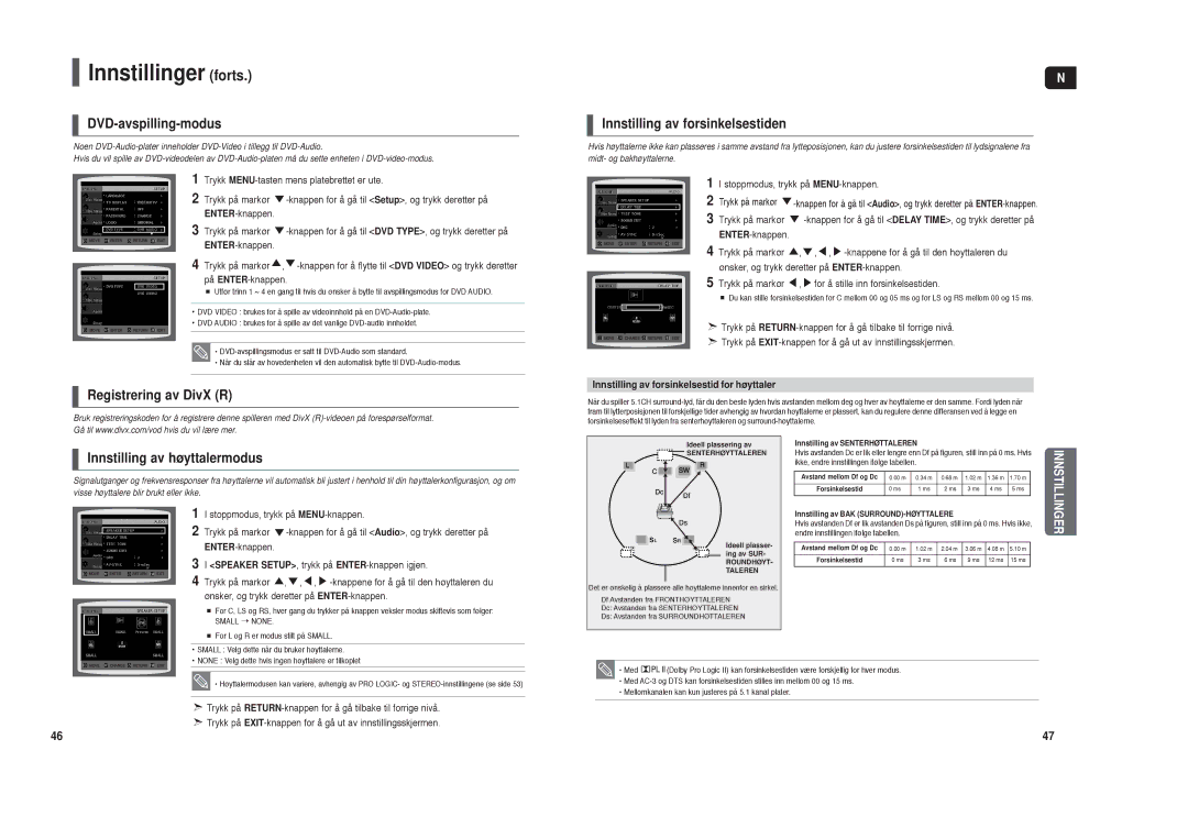 Samsung HT-TX35R/XEE, HT-X30R/XEE manual DVD-avspilling-modus, Innstilling av forsinkelsestiden, Registrering av DivX R 